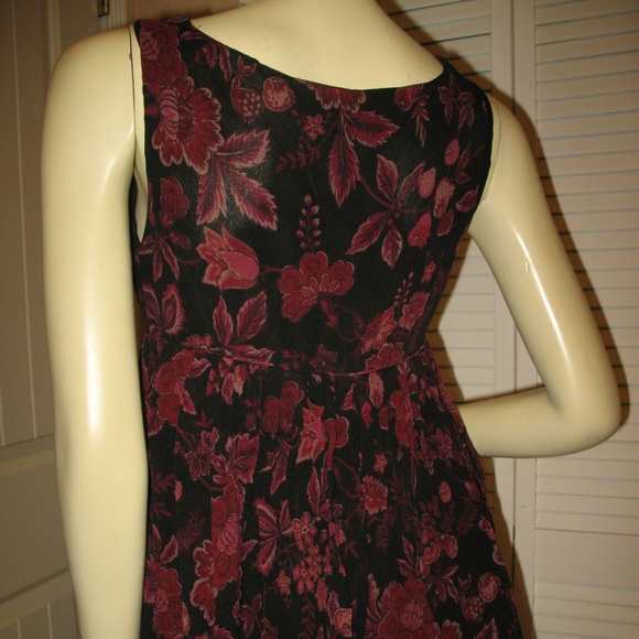 Vintage Y2K Express V-Neck Babydoll Top S Floral Red Burgundy Black Preppy Chic - Picture 6 of 8